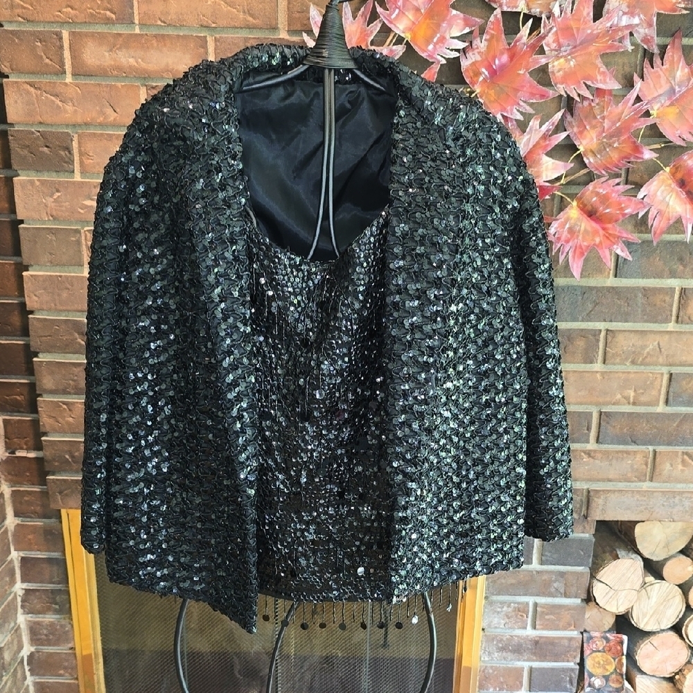 Monarch - Vintage Black Sequin & Beaded Women's Top + Coordinating Jacket​​​